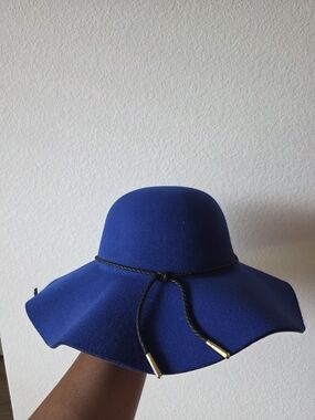 Women's Royal Blue Floppy Wool Hat with Braided Tie